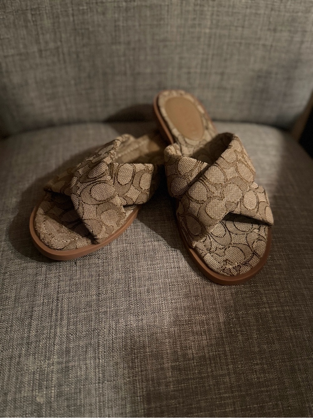 Coach Beige Signature Canvas Slide Sandals